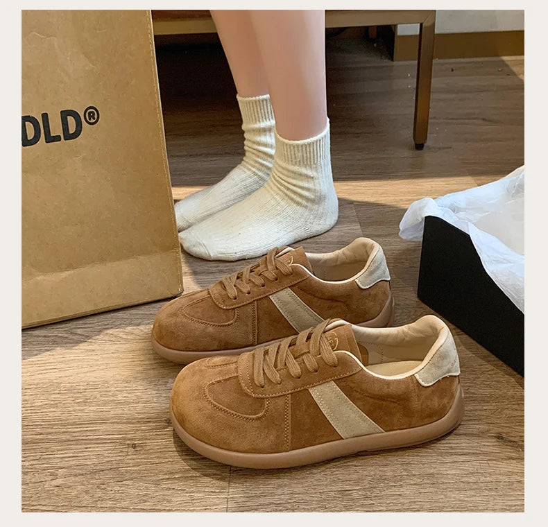 CRLAYDK 2024 Winter New Sneakers for Women Suede Fashion Sport Flat Shoes Maillard Wide Toe Casual Walking Comfortable Tennis