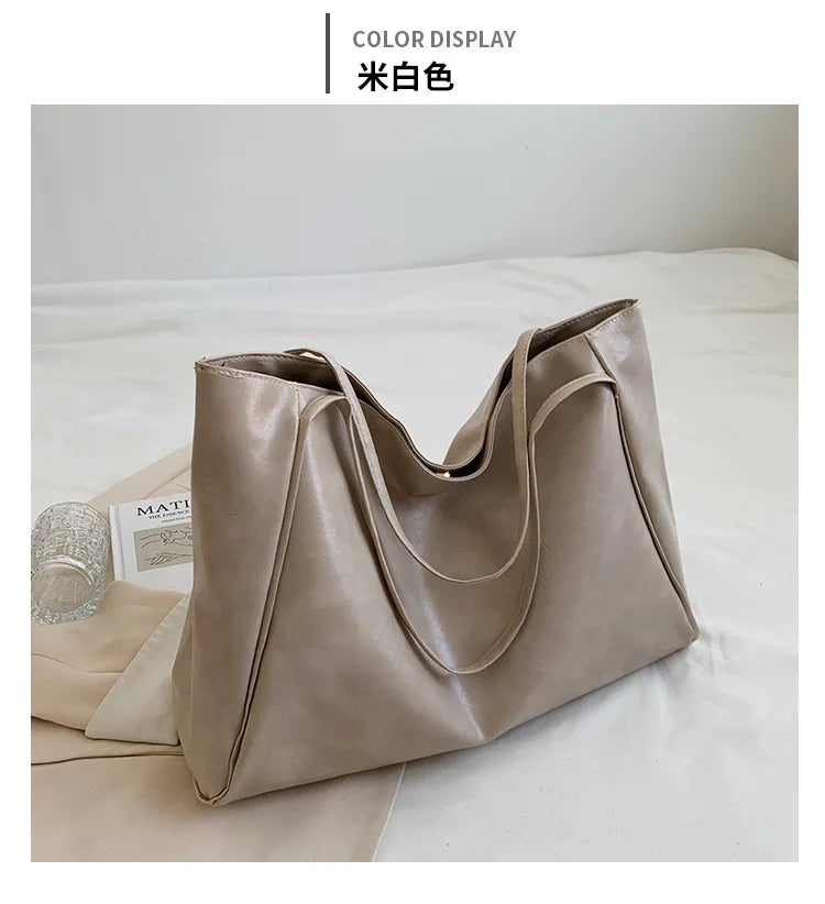 Women Tote Bag Fashion Underarm Pouch Large Capacity Soft Pu Leather Shoulder Bag Retro Crossbody Bag Casual Portable Bucket Bag