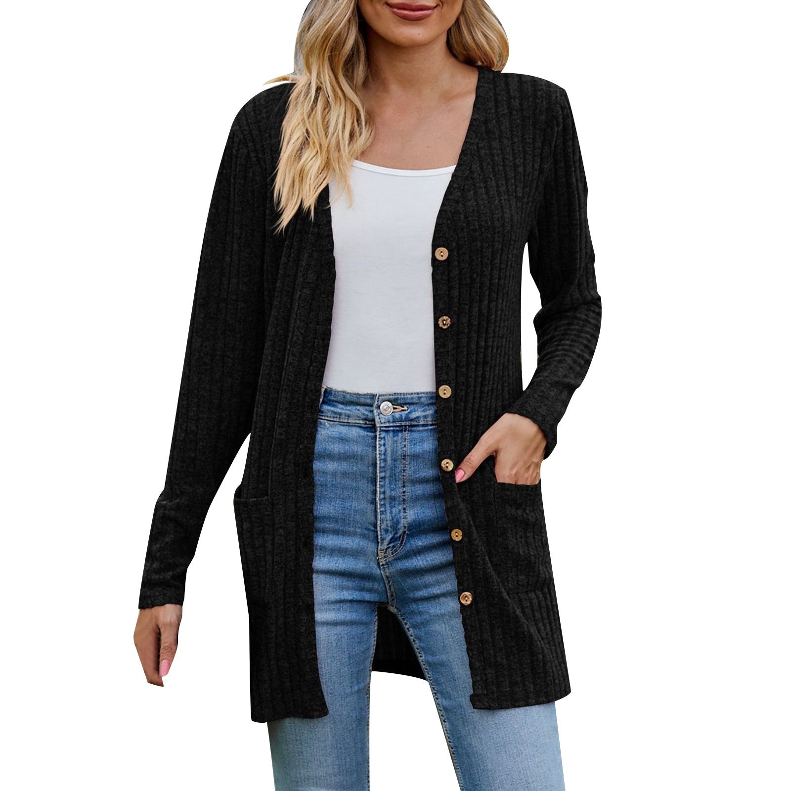 Women's Cardigan Sweater 2023 Autumn and Winter New Female Long Coat Twisted Rope With Button Solid Color Knitted Sweaters Women - reetell