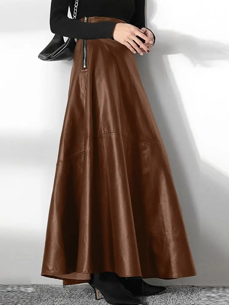 2023 Fashion Solid Mujer Faldas ZANZEA PU Leather Maxi Skirts Women's Elegant OL Long Saias Casual High Waist Zipper Jupe Femme - reetell