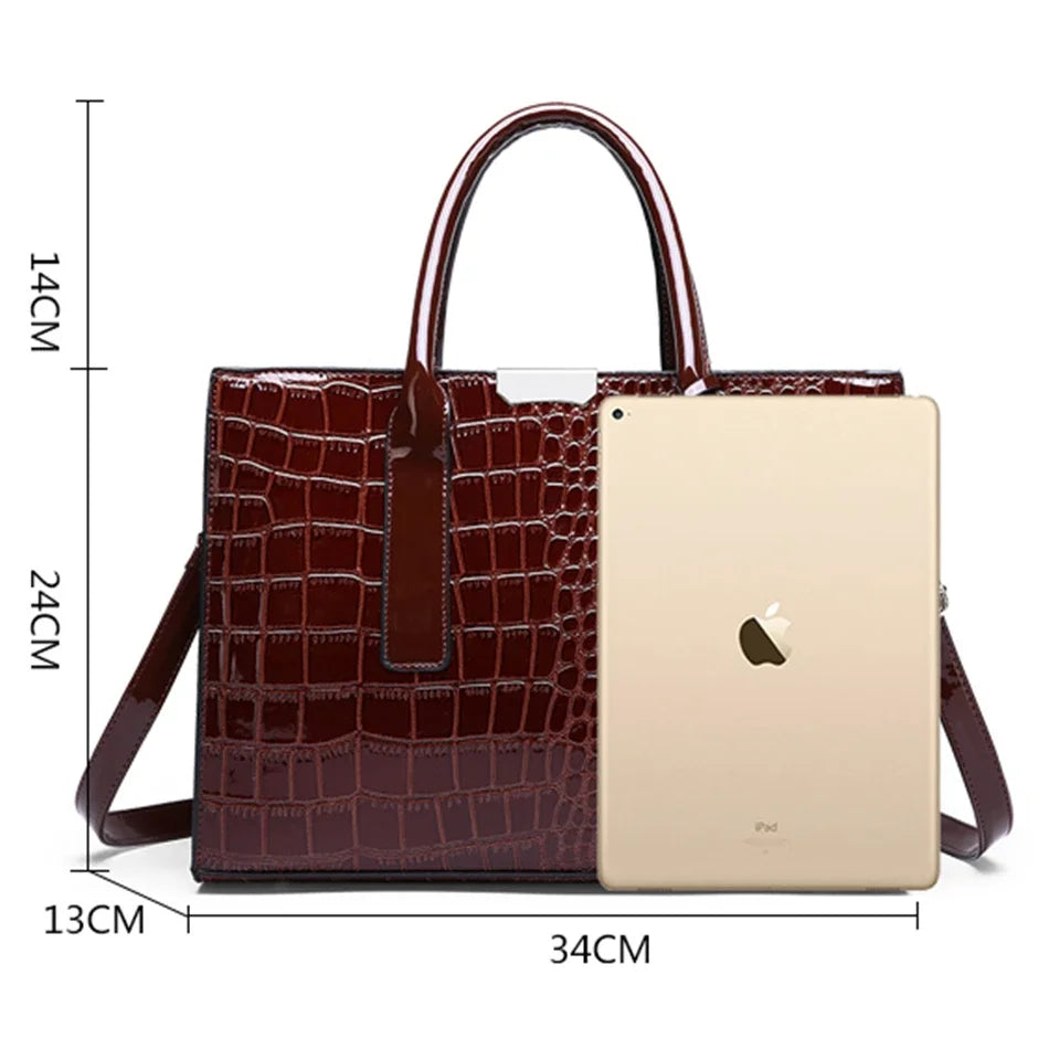 Casual Tote Sac Vintage Crocodile Pattern Patent Leather Luxury Handbags Brand Designer Large Capacity Shoulder Messenger Bag - reetell