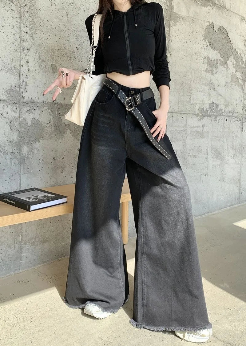 Hot Girl Baggy Jeans Femenina Y2k Street vintage Washed To Make Old Fried Straight Wide-Leg Denim Pants For Women - reetell