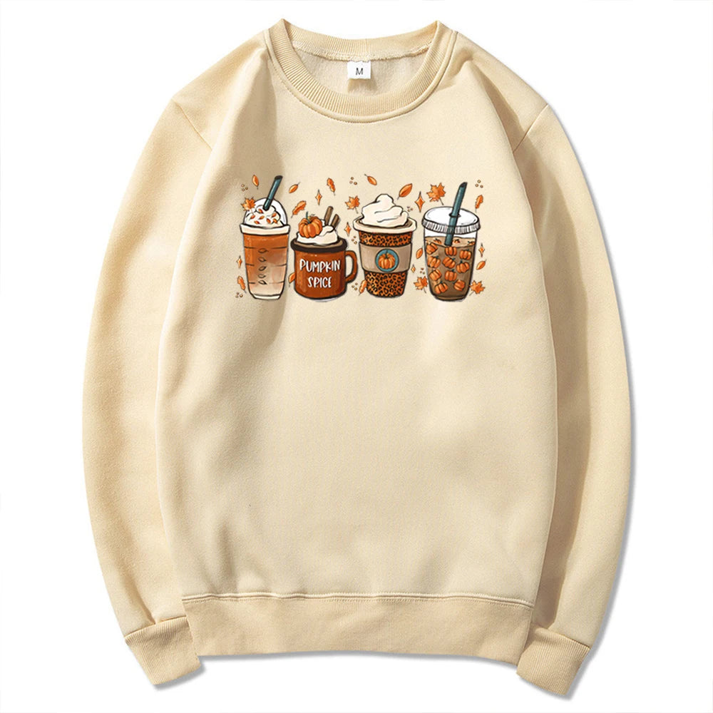 Fall Coffee Sweatshirt for Women Thanksgiving Sweater Fall Crewneck Pumpkin Spice Hoodie Halloween Shirt Unisex Long Sleeves Top - reetell