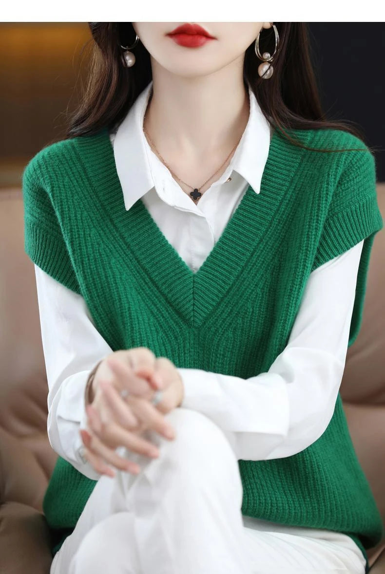 Knitted Jacket Sweater Women's Vest Sleeveless Coat Wool Blended V-Neck Pullover Spring Autumn Fashion Women's Top - reetell