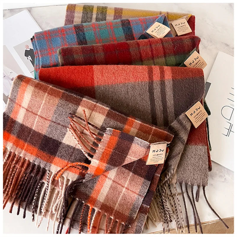 100% Wool Luxury Brands Classic England Style Women Scarf Fashion Stripe Plaid Scarves Tassel Shawls Pashmina Lady Wrap 32*180cm - reetell