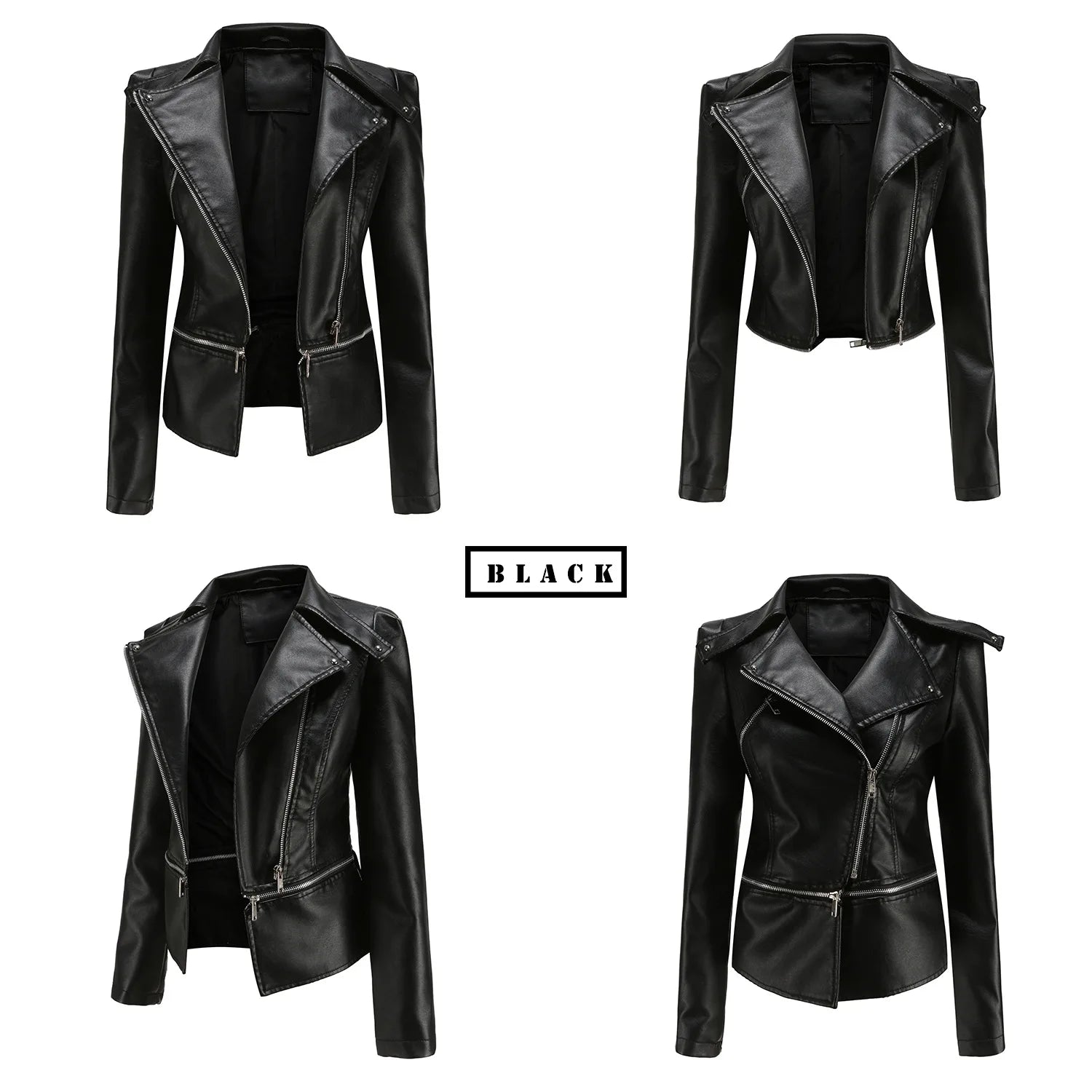 2024 Spring Autumn Women's Leather Jacket Female Detachable Hem Lapel Zipper Casual Coats Women's Locomotive Windbreaker