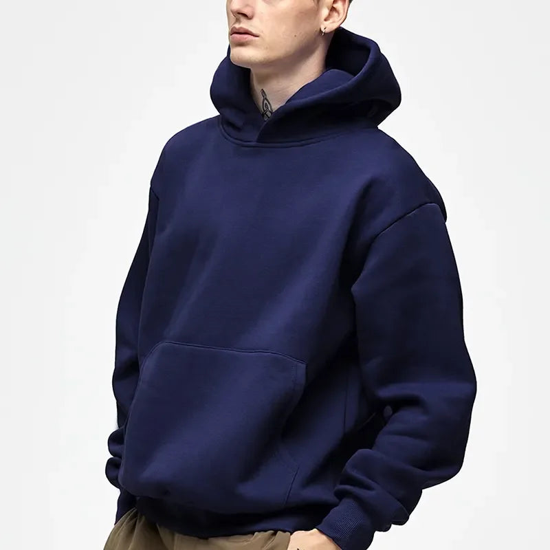 500GSM Heavy Weight Fashion Men's Hoodies New Autumn Winter Casual Thick Cotton Men's Top Solid Color Hoodies Sweatshirt Male - reetell