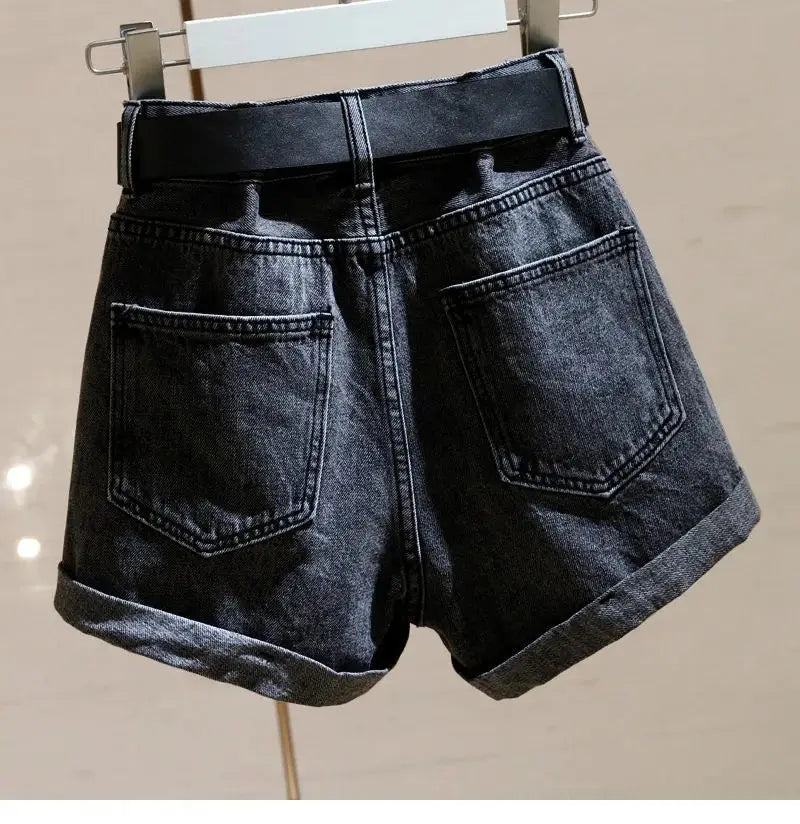 High Waisted Denim Shorts 2024 Summer New Style Women's Loose Fitting Hot Pants Versatile Slimming Wide Leg Pants Korean Version - reetell