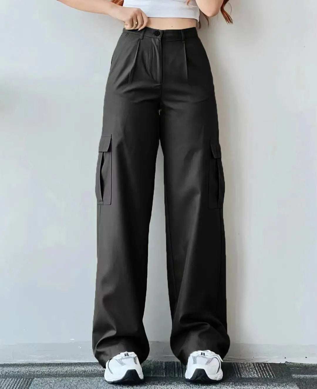 New Straight Cargo High Waist Baggy Trousers Casual Wide Leg Slim Vintage Streetwear Pocket Fashion Women Casual Pants - reetell