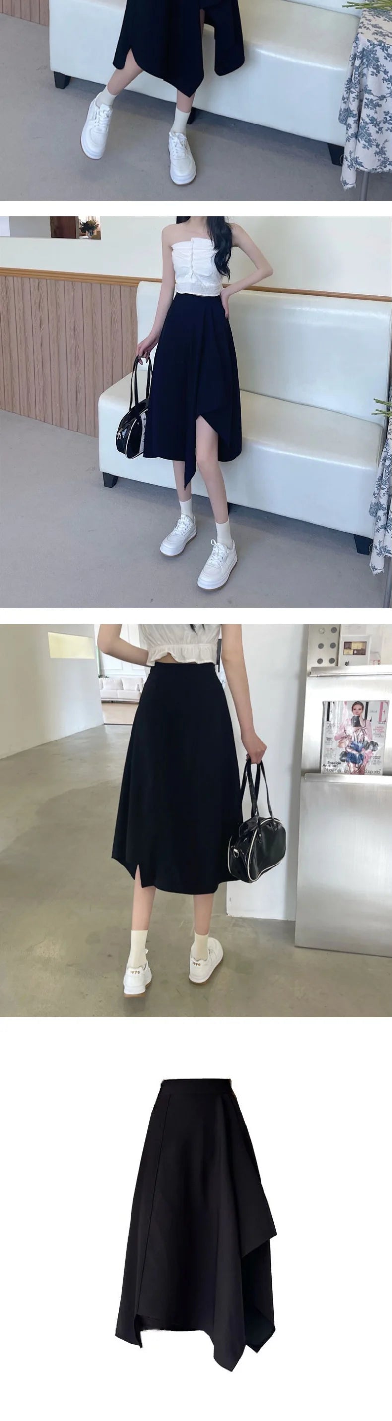 Black Irregular Skirt Women Spring Summer High Waist Thin Mid-length Umbrella Skirts Plus Size Bottoms Vintage Y2k Clothes - reetell