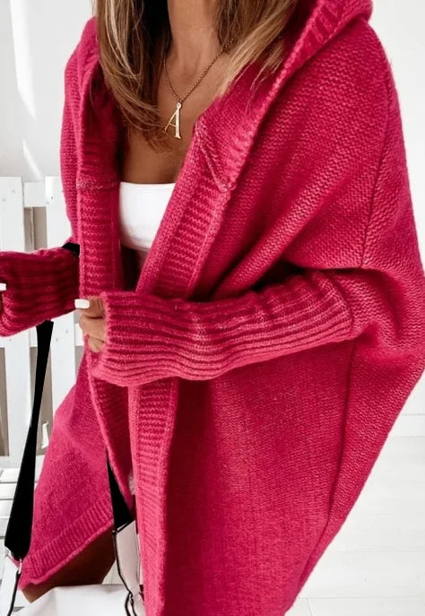 Cardigan for Women Autumn Fashion Solid Color Long Sleeved Temperament Commuting Loose Knit Open Front Hooded Sweater Cardigan - reetell