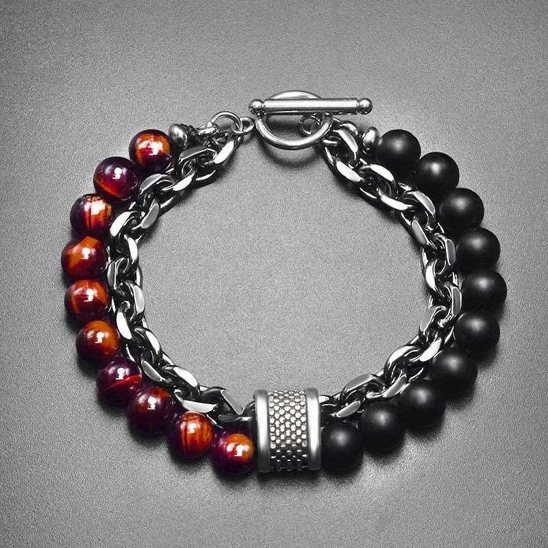 New 2020 Men's Tiger Eye Stone Beaded Bracelet Stainless Steel Gunmetal Link Chain Yoga Bracelet Male Jewelry Dropshipping