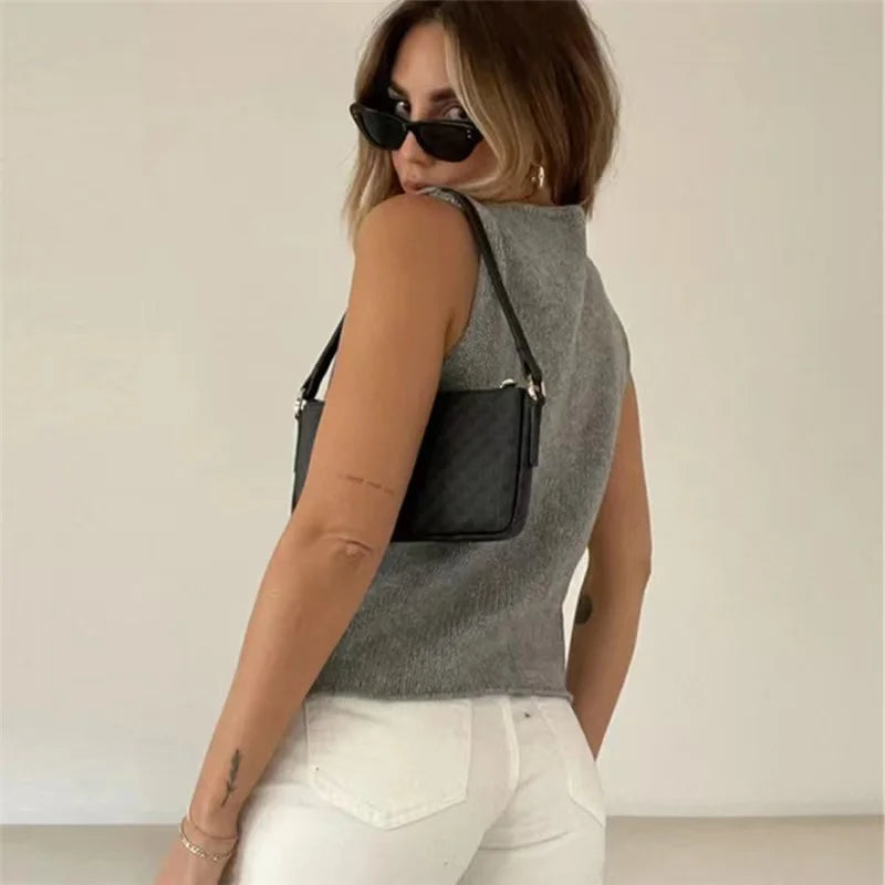 Tossy Female Hollow Out Knit Cardigan Sexy Sleeveless Baggy High Street Tank Top Summer V-Neck Slim Fashion Women Vest Y2k Top - reetell