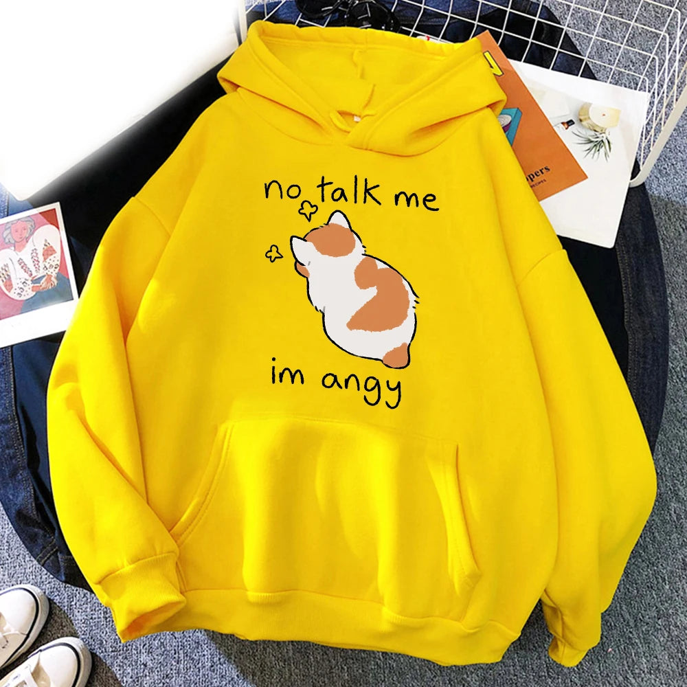 Funny No Talk Me Cute Angry Cat Hoodies Printed Men Woman Fashion Hoodie Hooded Sweatshirts Pullovers Unisex Tracksuits Clothing - reetell