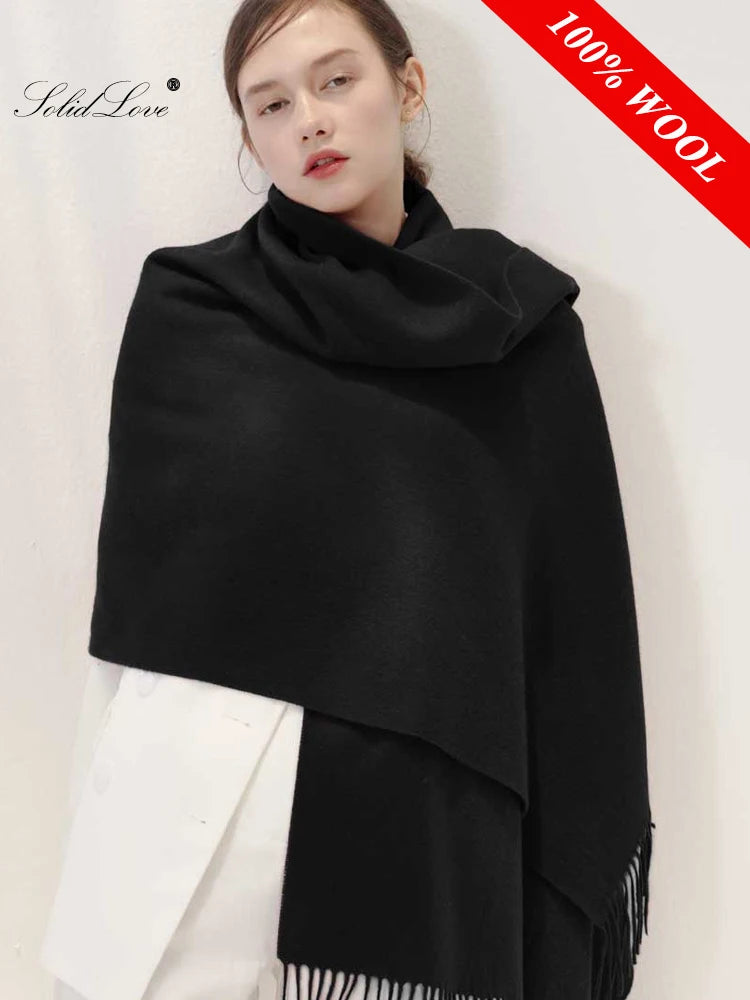 100% Wool Scarf Women Thickening Cashmere Winter Scars Shawls Fashion  Female Pashmina Scarves Oversized Keep Warm Warps 300g - reetell