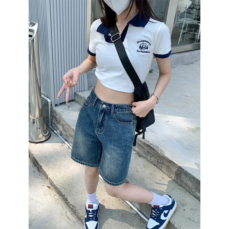 ZOENOVA Belted Shorts Jeans Women Baggy Y2K Fashion Straight Vintage Streetwear Denim 2024 Summer Loose Femme Denim Short Pants - reetell