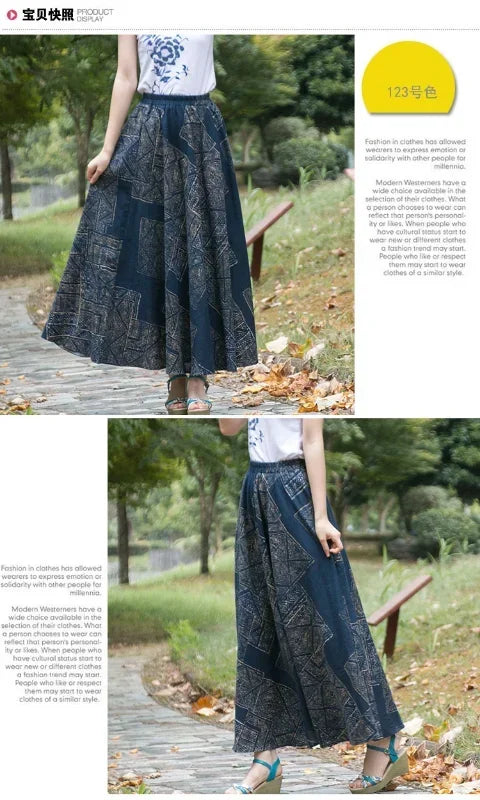 Fashion Summer Cotton Linen Women Skirt Saia Casual Vintage y2k Print Long Skirts Woman Clothes Bohemian Faldas Maxi Bottom Jupe - reetell