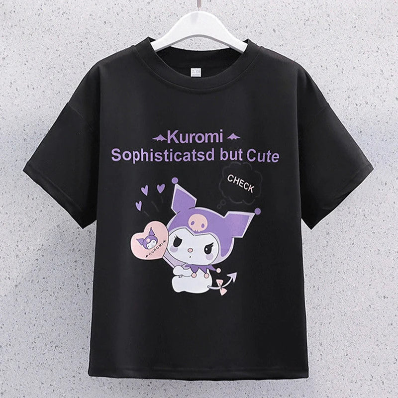 Sanrio New Girls Pleated Skirt T-Shirt Set Kuromi Summer Cute Skirt Set Jk College Style Fashion Clothing Set Holiday Gift - reetell