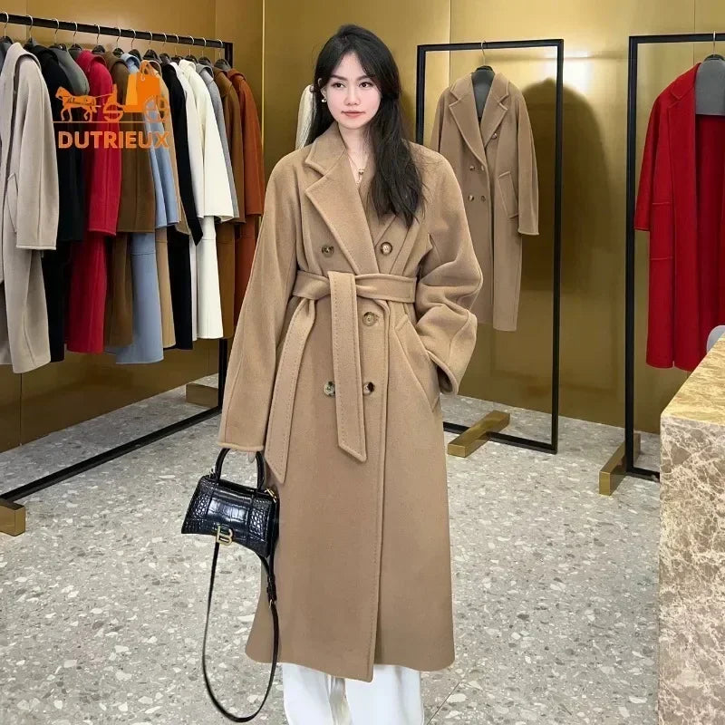 Women's Coat Double-sided 10% Cashmere 90% Wool Women's Long Coat Jacket, 2024 Winter New Long Cashmere Coat Women - reetell