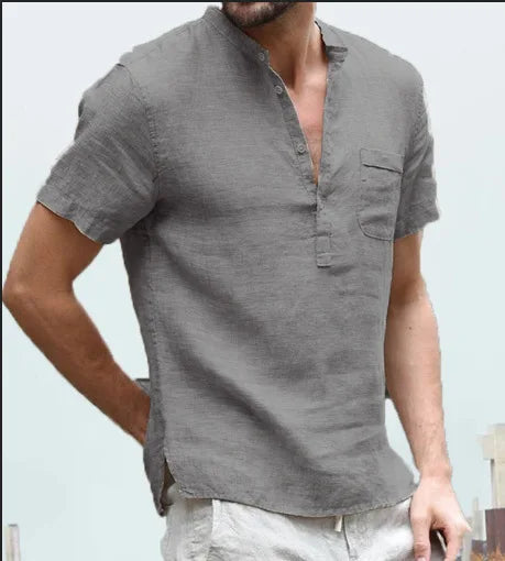 High Quality New Men'S Linen V Neck Bandage T Shirts Male Solid Color Long Sleeves Casual Cotton Linen Tshirt Tops