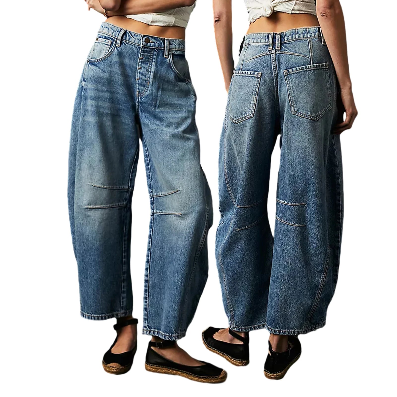 Women Baggy Mid Waist Jeans Wide Leg Loose Boyfriend Denim Pants Straight Leg Cropped Barrel Jeans Y2k Streetwear 90s Jeans - reetell