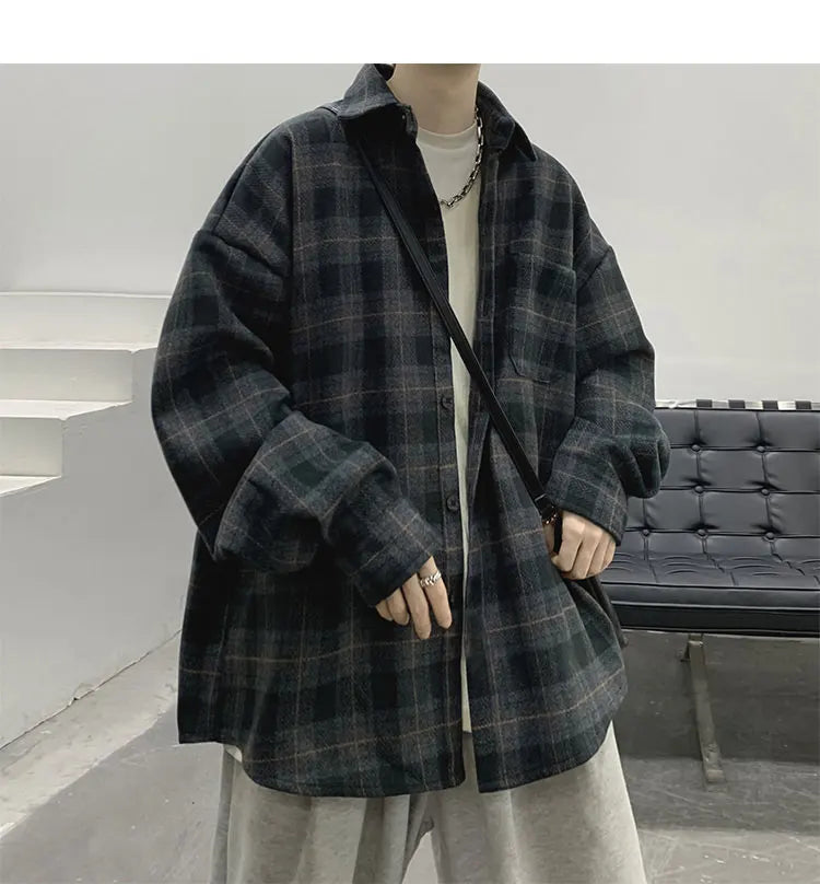 LAPPSTER-Youth  Long Sleeve Winter Y2k Streetwear Fleece Shirts Flannel Harajuku Plaid Shirt Vintage Korean Fashions Clothes