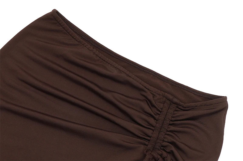 Xeemilo Y2K Irregular Shape Draw-string Mini Skirt Vintage Brown Sexy Bandage Low-waist Skirt Summer Chic Streetwear Short Dress - reetell