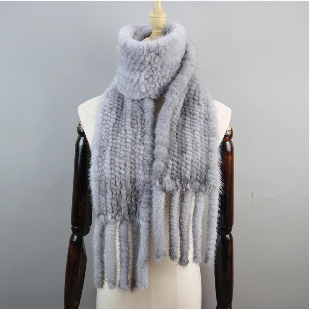 Women Winter Warm Real Mink Fur Scarf 100% Genuine Real Mink Fur Muffler Lady Fashion Quality Natural Real Mink Fur Knit Scarves - reetell