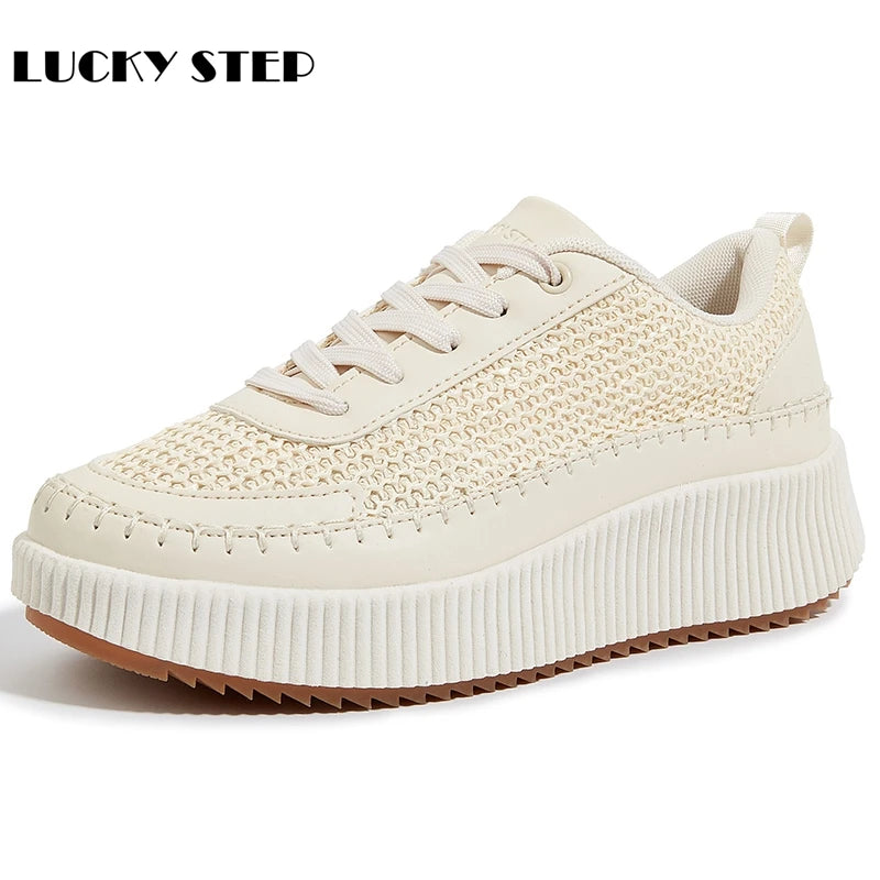 LUCKY STEP Women's Platform Sneakers Rhinestone Fashion Chunky Casual Sparkly Retro Braided Walking Shoes