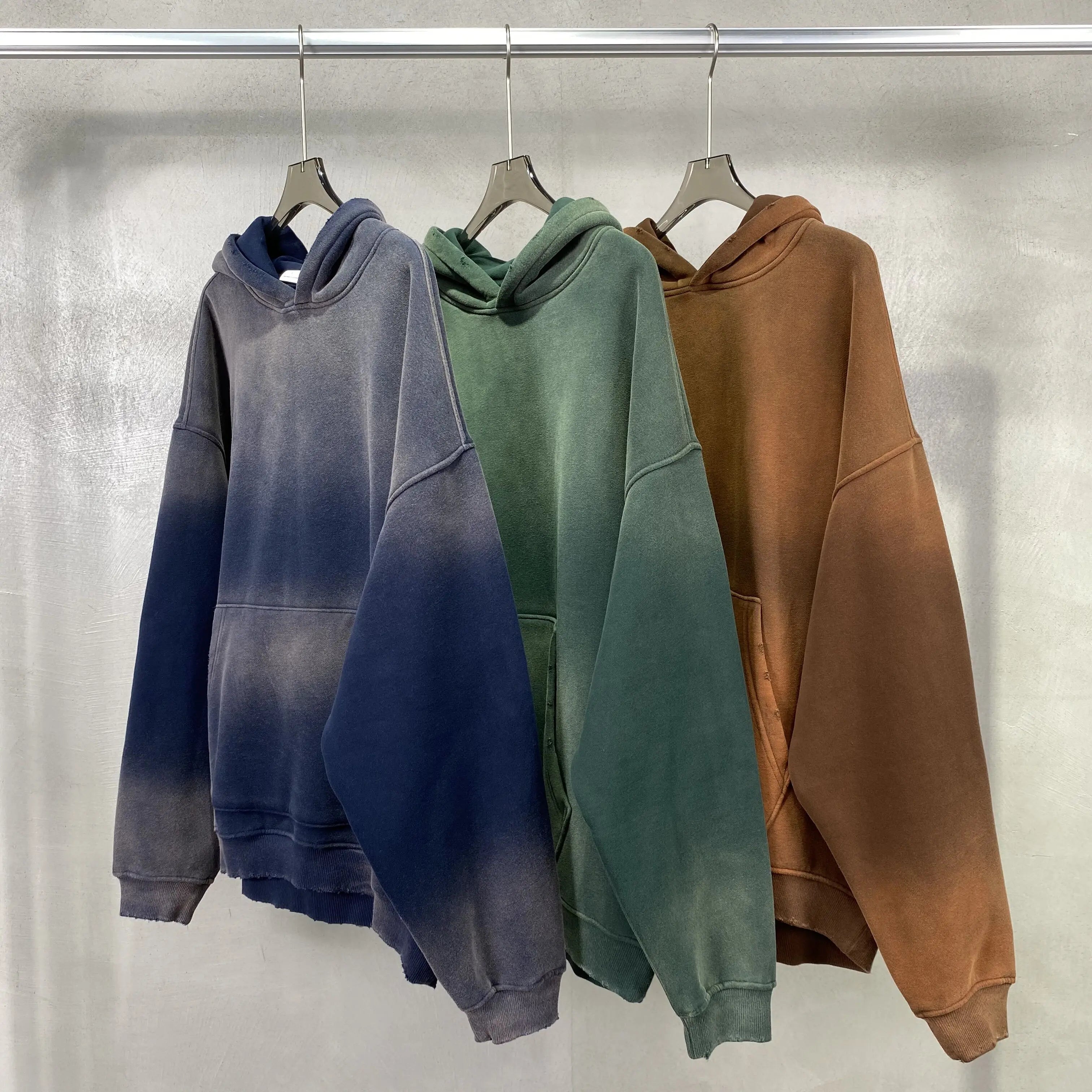 Solid Color Blanks plus fleece thicken spray-dyed aged hoodie - reetell