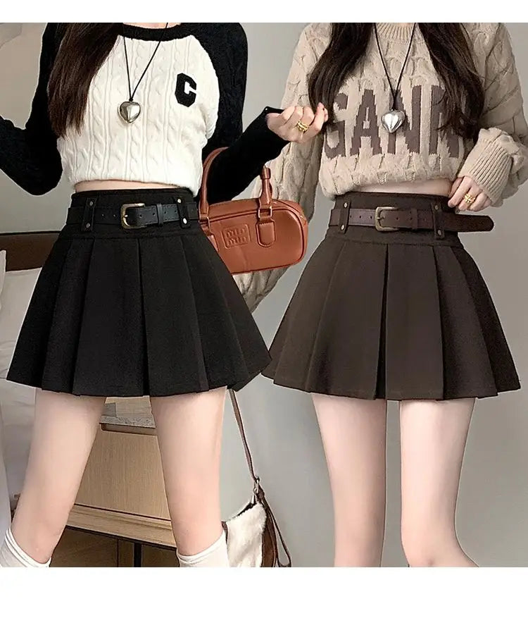 Casual Solid Color High Waist Pleated Fashion Loose Femme A-line Skirt Sweet 2023 New Black Spring Autumn Thin Women's Clothing - reetell