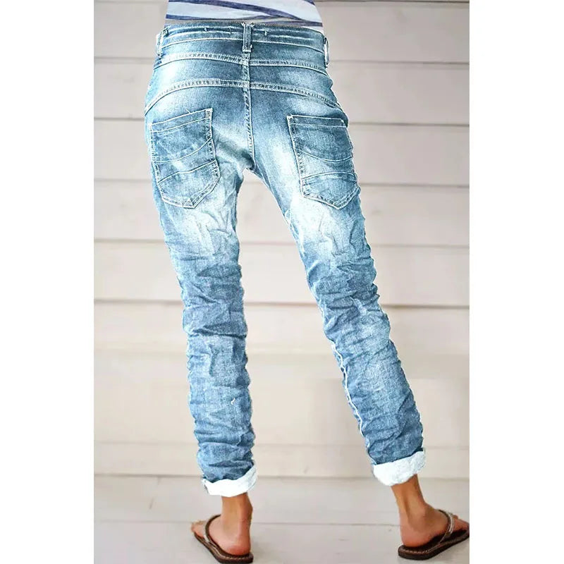 Midiross Vintage Button Fly Stitch Trim Low Waist Blue Jeans for Women 2023 New Fashion Black Jeans - reetell