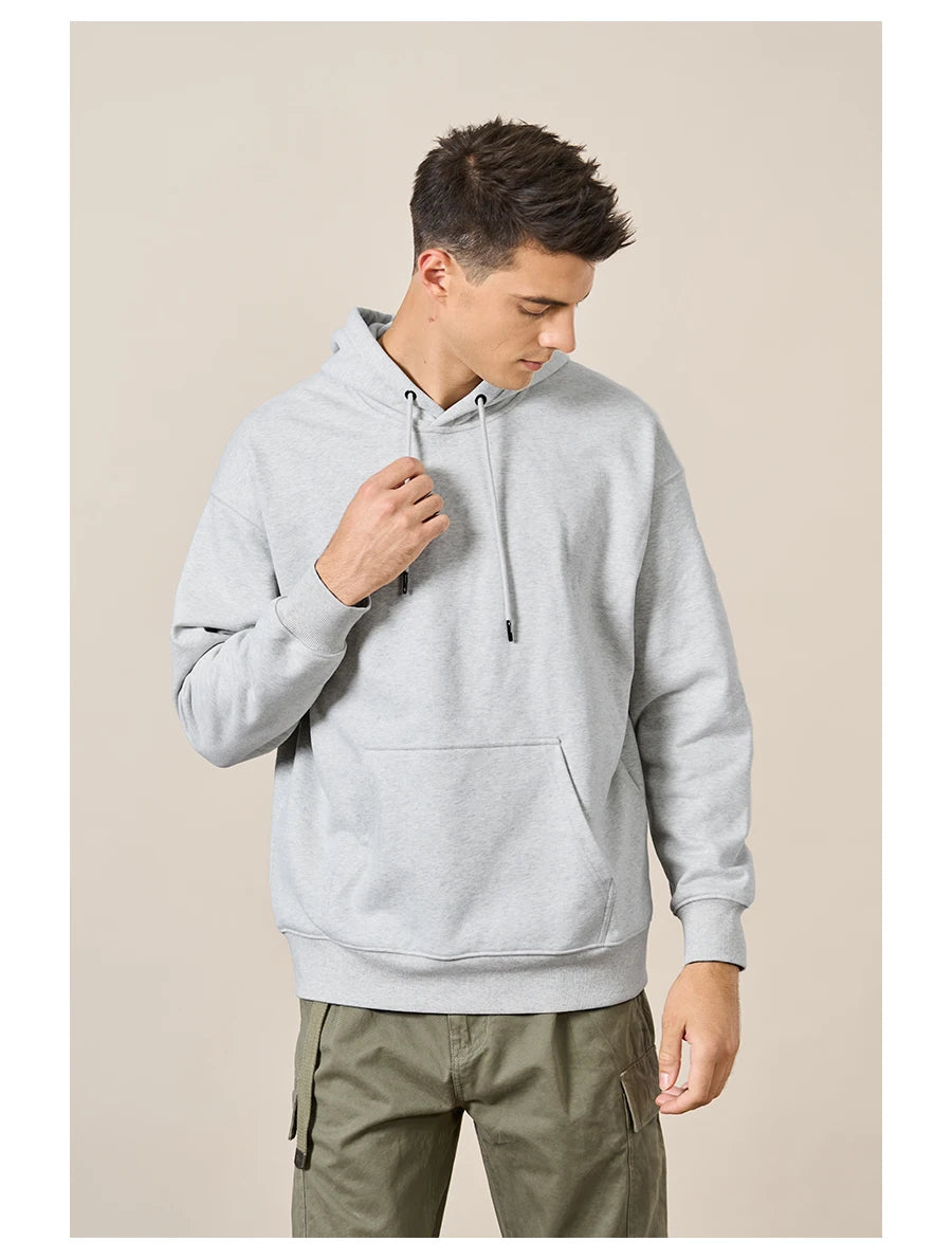 SIMWOOD 2024 Autumn New New Hooded Hoodies Men Thick 360g Fabric Solid Basic Sweatshirts Quality Jogger Texture Pullovers - reetell