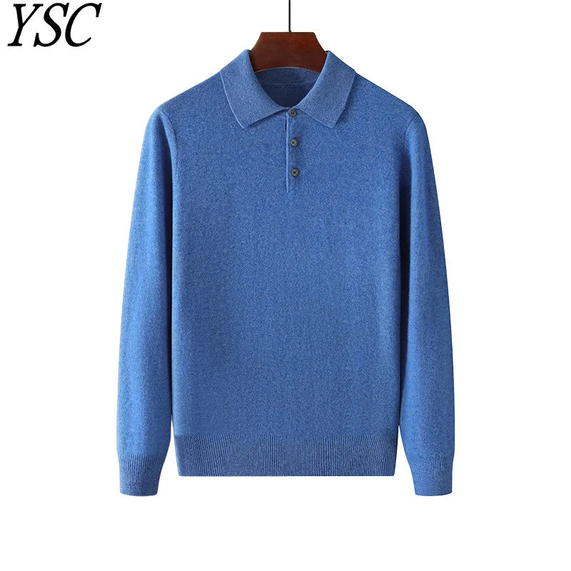 Men Knitwear Australian Wool Pullover Cashmere Sweater Polo Collar Thick Style Long Sleeve Warmth Basic Business Clothing Tops - reetell