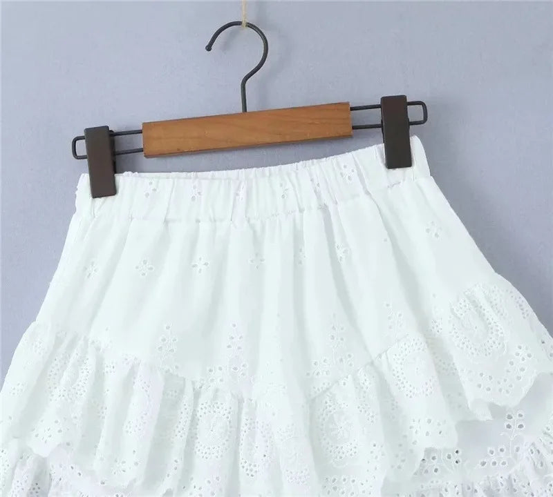 Korean fashion mini skirt kawaii vintage clothes Summer 2024 fashion embroideryed lace skirts for woman ruffle skirt cotton - reetell