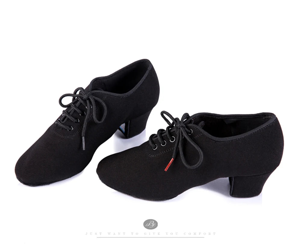 Latin Dance Shoes Women Genuine BD t1-b Import Oxford Lace Wholesale Sports Teacher Black Heel 4.5cm Male Female Generic Canvas