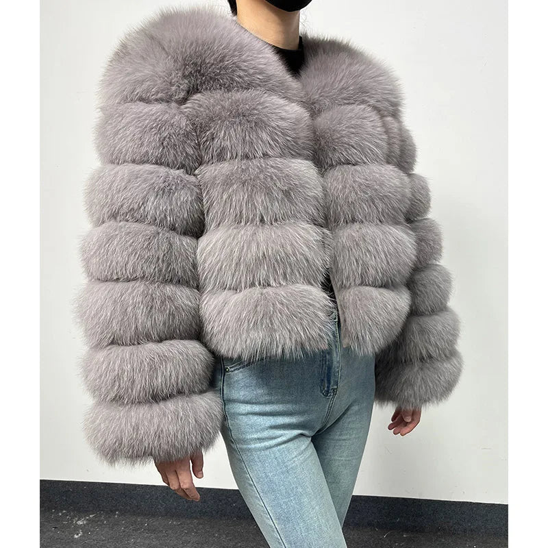 2024 New light gray Winter Women's Cold Coat Top Fox Jackets Women clothing Luxury Furry Natural Real fox Fur Jacket Coats - reetell