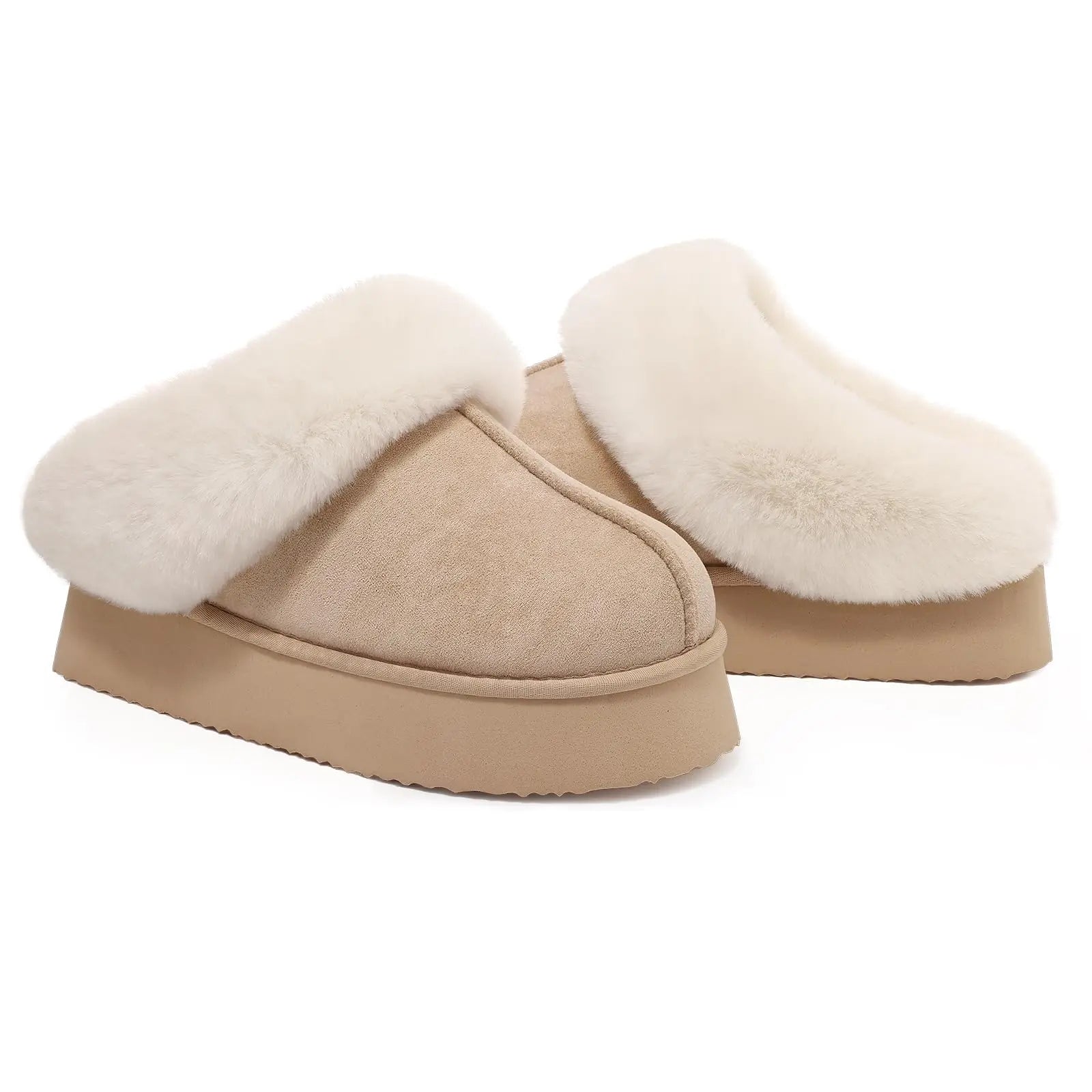 Comwarm Platform Fuzzy Slippers For Women Winter Plush Slippers Warm Furry Slippers Indoor Thick Sole Memory Foam House Slippers - reetell