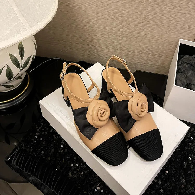 2024 Camellia 2cm/4cm Thick High Heel Baotou Sandals Silver Pointed 3D Flower Graduation Ceremony Ball Party Sandals 33-42 Pumps