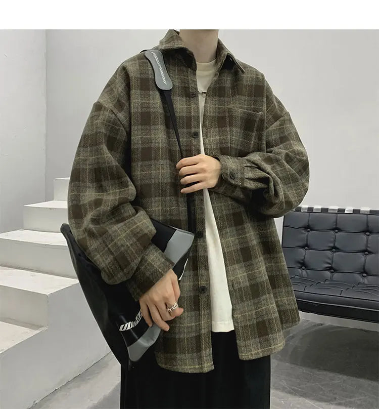 LAPPSTER-Youth  Long Sleeve Winter Y2k Streetwear Fleece Shirts Flannel Harajuku Plaid Shirt Vintage Korean Fashions Clothes