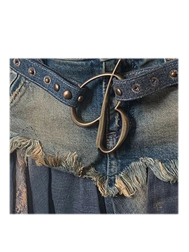 Summer Women Korean Fashion Gauze Patchwork Mini Denim Skirt Cutecore Gyaru Coquette 2000s Coquette Y2k Streetwear Grunge Design - reetell