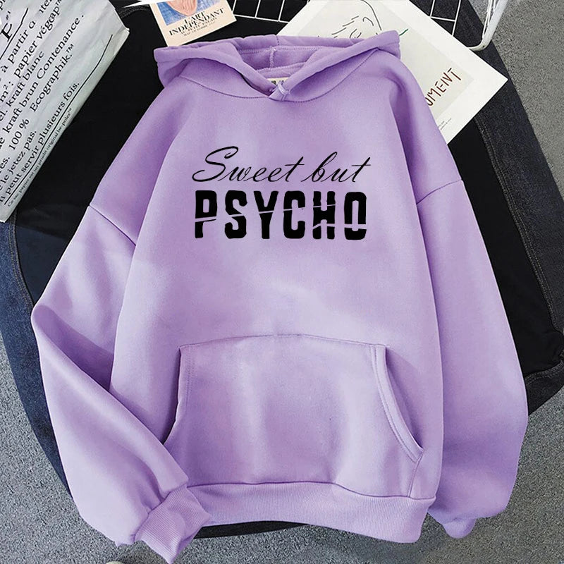 Sweet But Psycho Printed Long Sleeve Pullover Hoodies For Women And Men Couple Casual Sweatshirts Autumn Winter Plus Size Hoodie - reetell