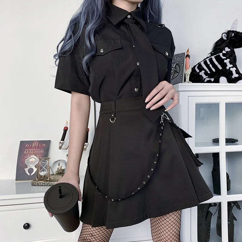 Black Skirt Harajuku Punk Gothic Black High Waist Black Women Sexy Patchwork Bandage Mini Skirt Female Streetwear - reetell