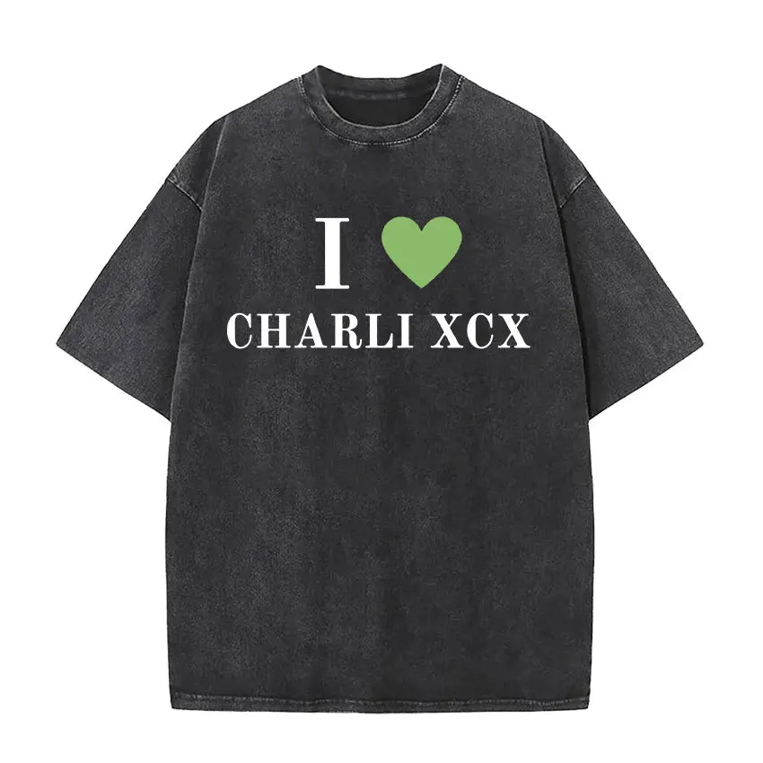 Charli Xcx Brat 2024 Tour Album Letter Print T Shirts Men Hip Hop High Quality Vintage Washed Fashion T-shirt Unisex Streetwear