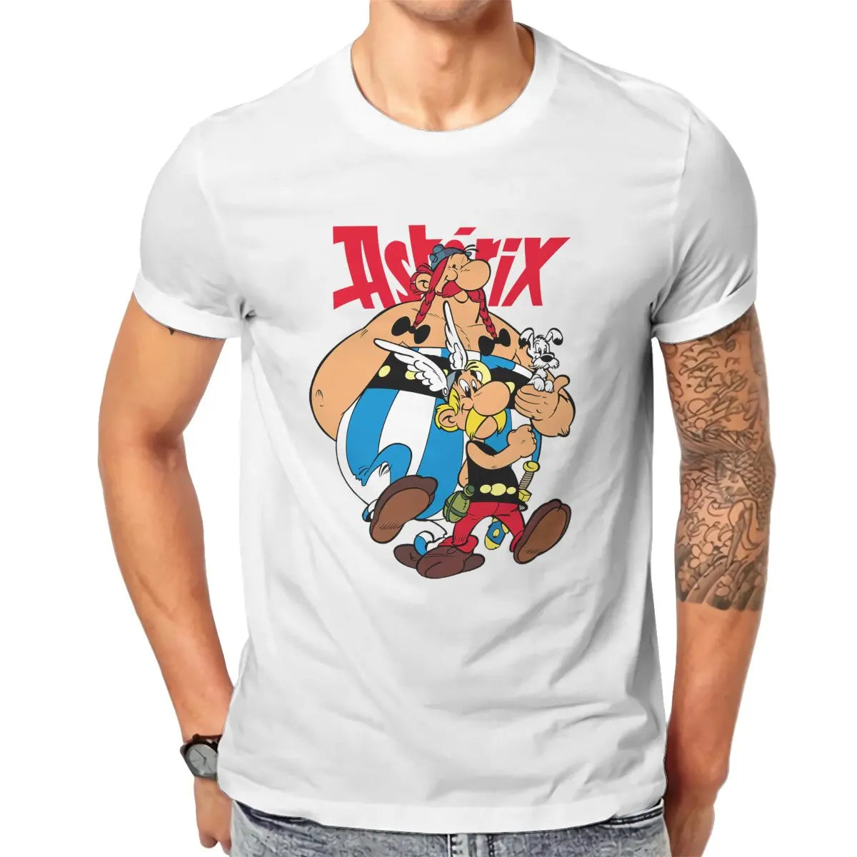 Asterix Obelix T-Shirts Men Cute Cartoon Funny Cotton Tees Crewneck Short Sleeve T Shirts Printed Clothes - reetell