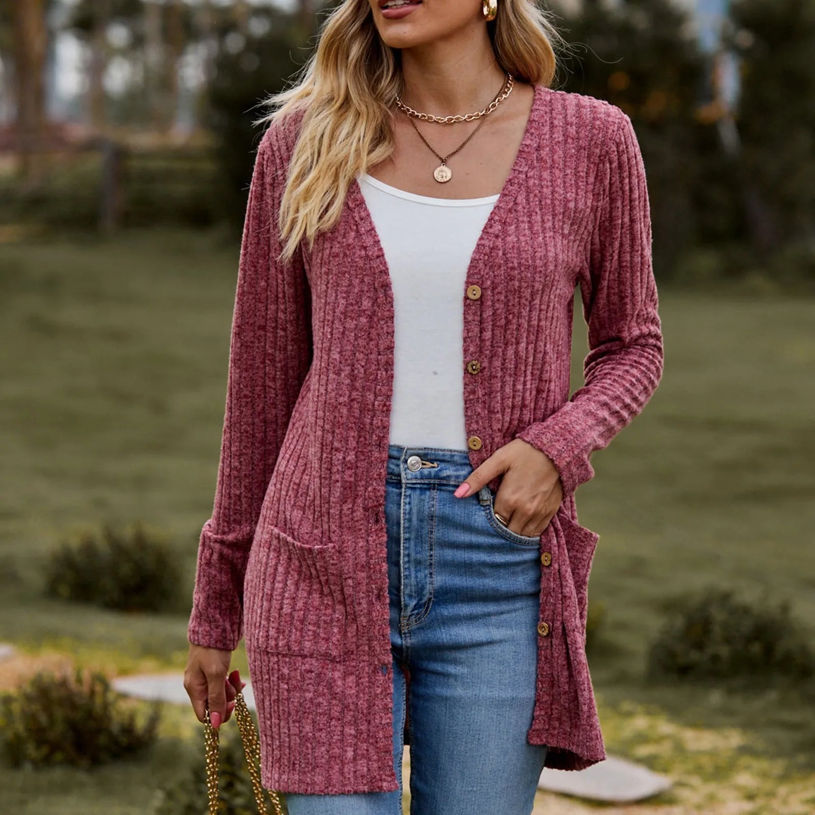 Women's Cardigan Sweater 2023 Autumn and Winter New Female Long Coat Twisted Rope With Button Solid Color Knitted Sweaters Women - reetell