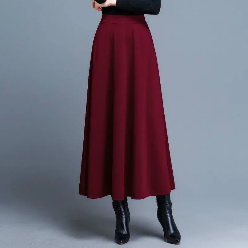 2024 Autumn and Winter Solid Color Woolen Skirt Big Hem A- Line Skirt High Waist Long Woman Skirts Mujer Faldas Saias Mulher - reetell