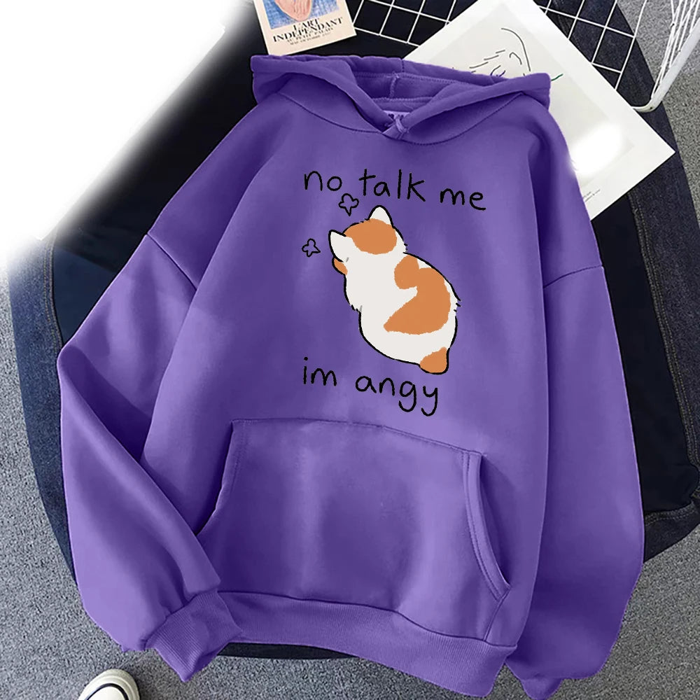 Funny No Talk Me Cute Angry Cat Hoodies Printed Men Woman Fashion Hoodie Hooded Sweatshirts Pullovers Unisex Tracksuits Clothing - reetell