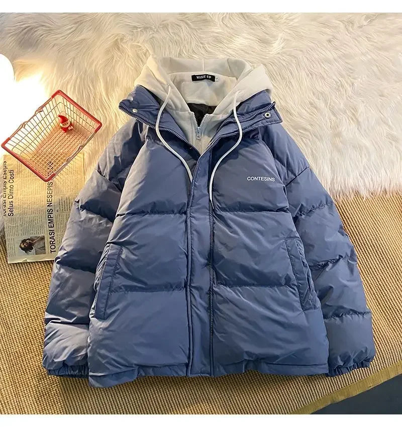 Korean fashion Version Winter Leisure Cotton Clothes Women Y2K Multi-functional Fake Two Pocket Zipper Down Jacket Thick Coat - reetell