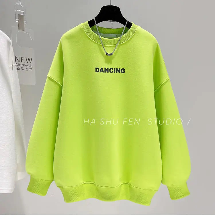 Spring Autumn New Printing Letter Street Casual Hoodies Long Sleeve Solid Loose Fashion Pullovers Top Trend Korean Women Clothes - reetell